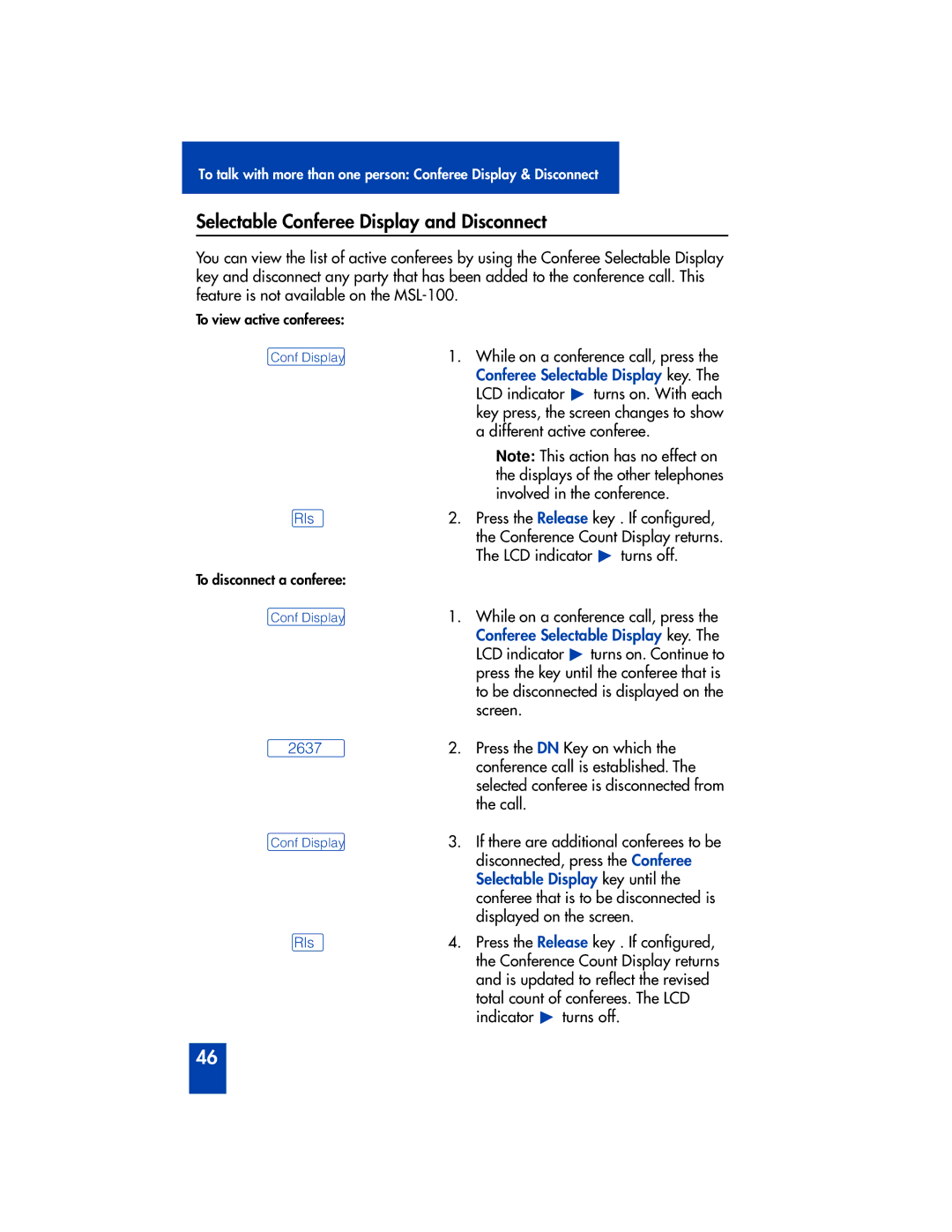 Panasonic M2616 manual Selectable Conferee Display and Disconnect, ºConf Display, Selectable Display key until 