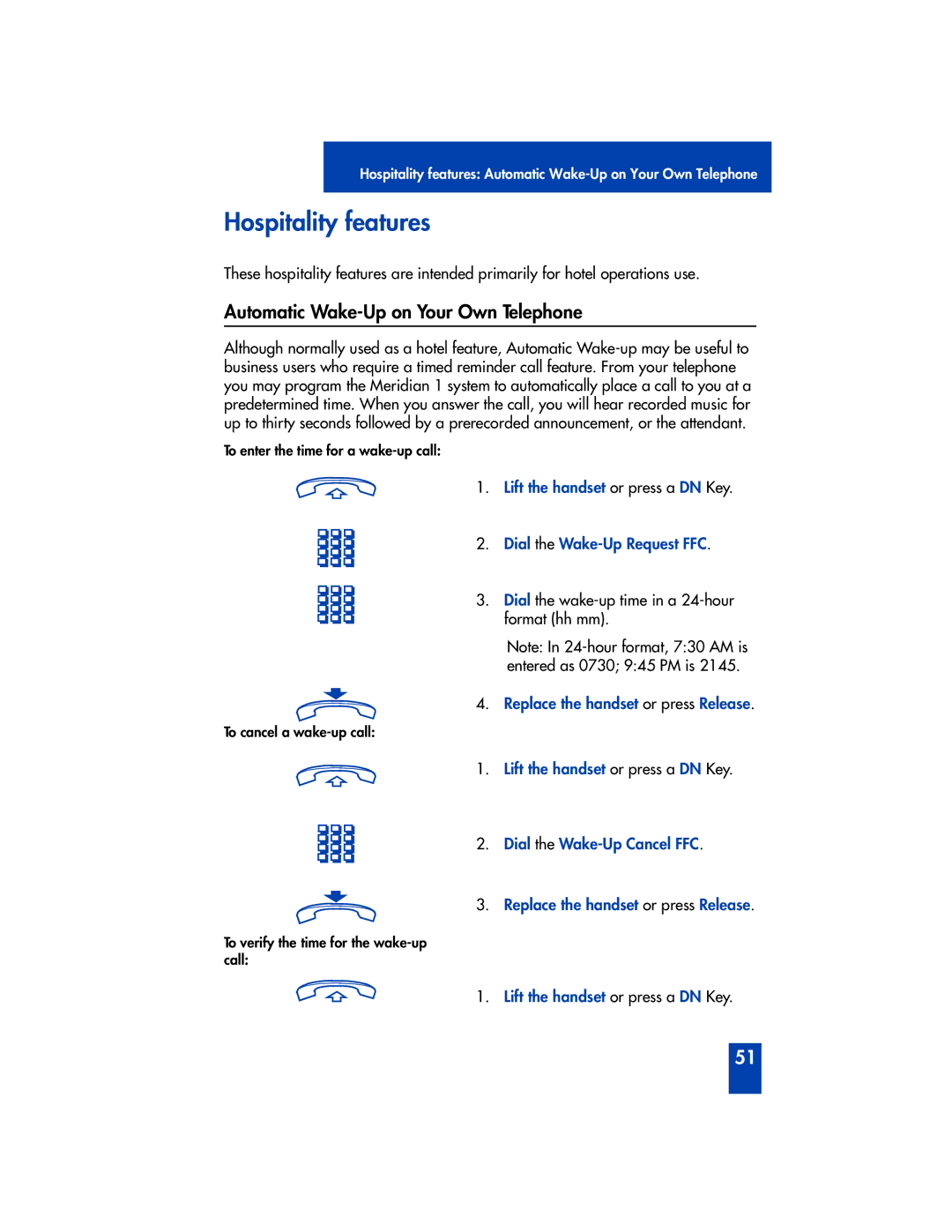 Panasonic M2616 manual Hospitality features, Automatic Wake-Up on Your Own Telephone 