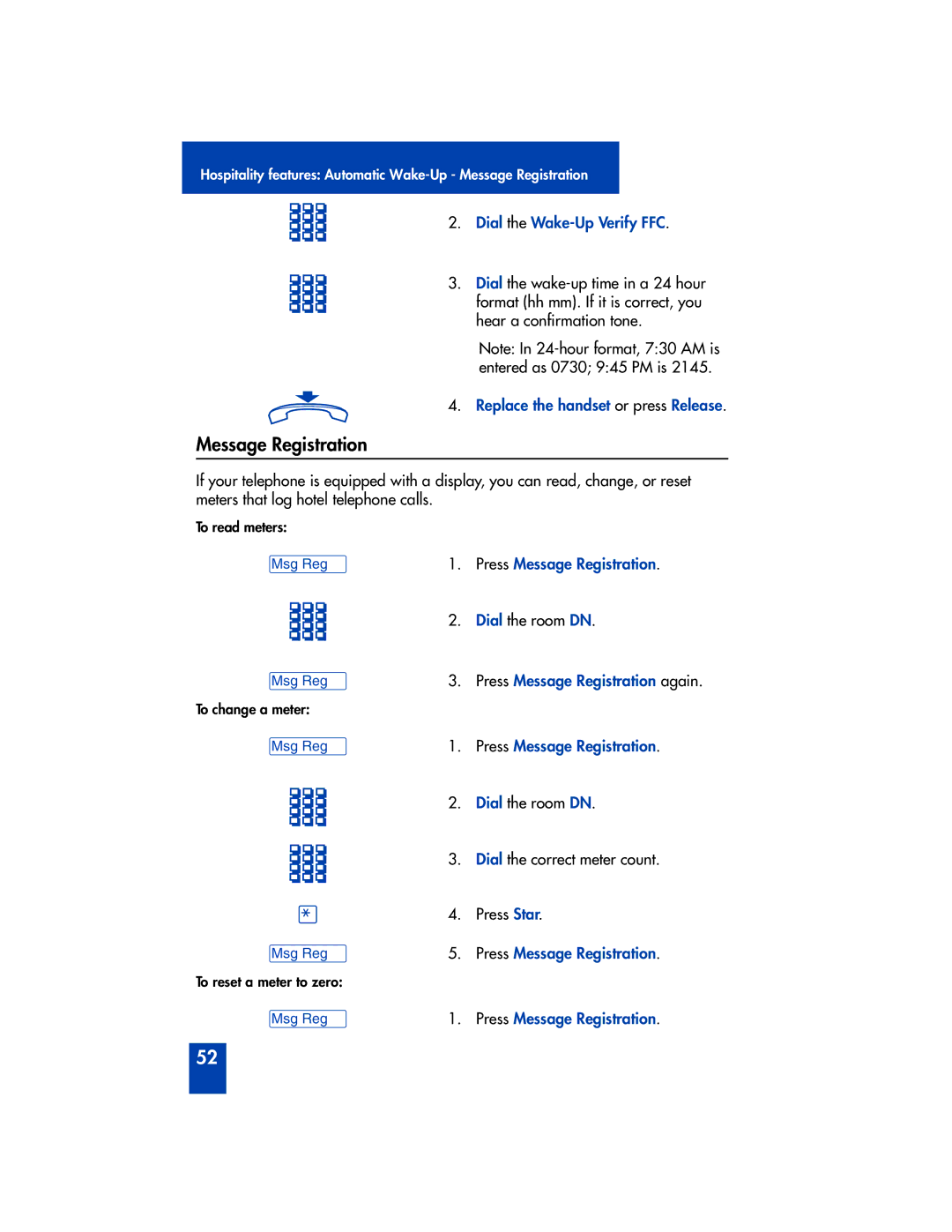 Panasonic M2616 manual Dial the Wake-Up Verify FFC, Press Message Registration again 