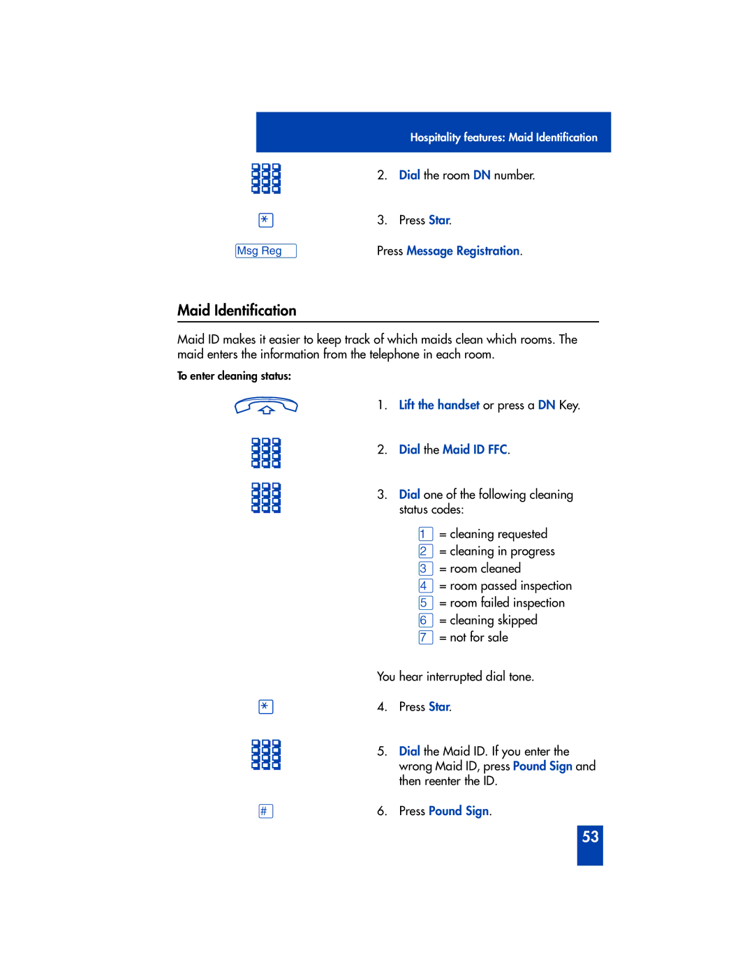 Panasonic M2616 manual Maid Identification, Dial the Maid ID FFC, Press Pound Sign 