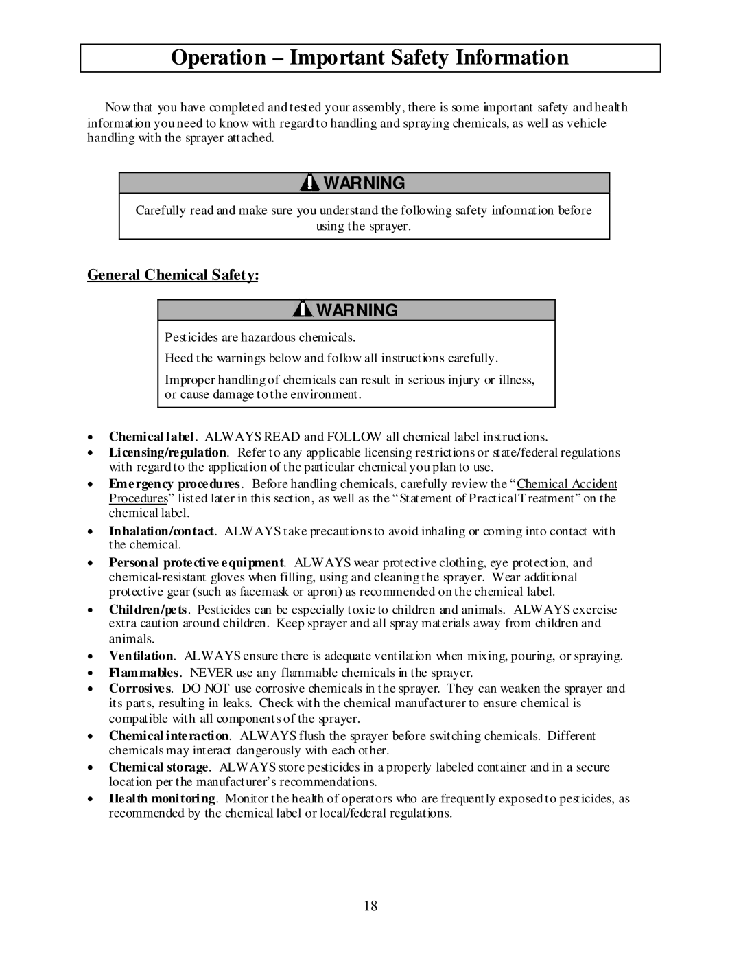 Panasonic M282737F owner manual Operation Important Safety Information, General Chemical Safety 