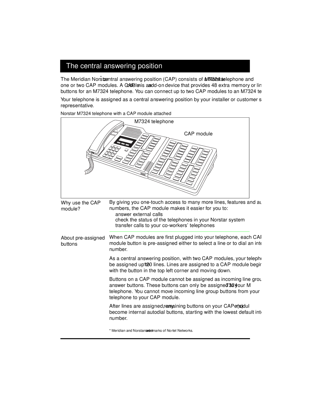 Panasonic M7324 manual Central answering position 