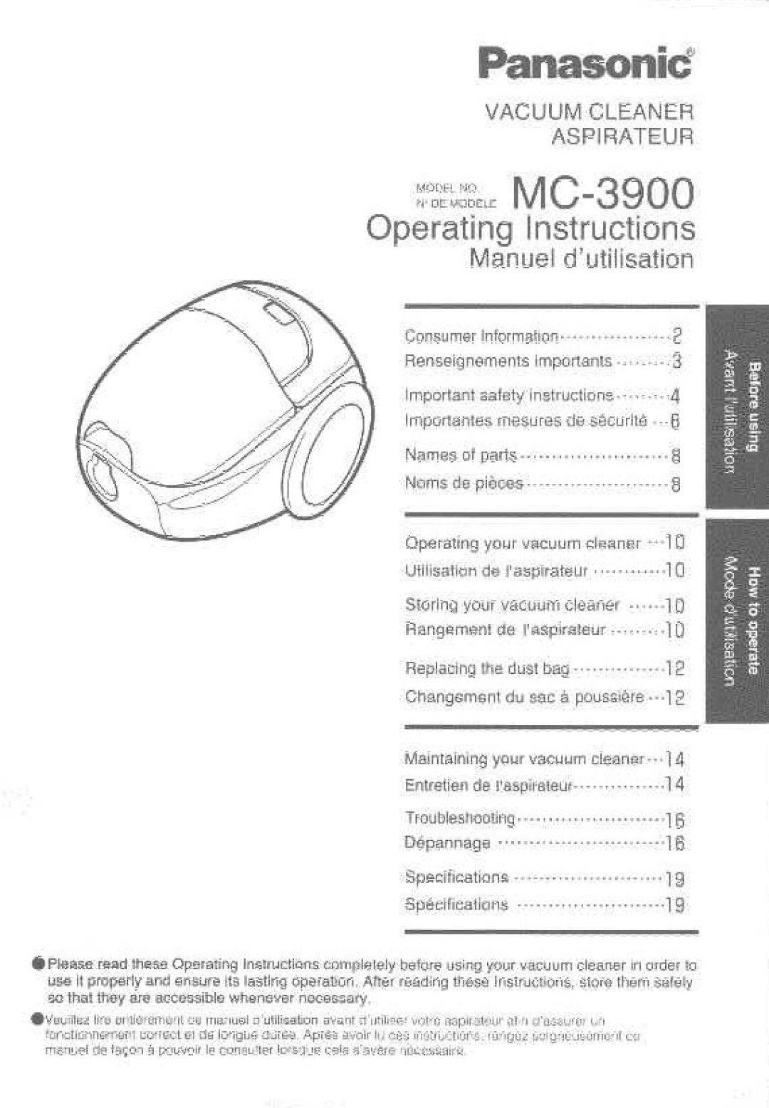 Panasonic MC-3900 manual 