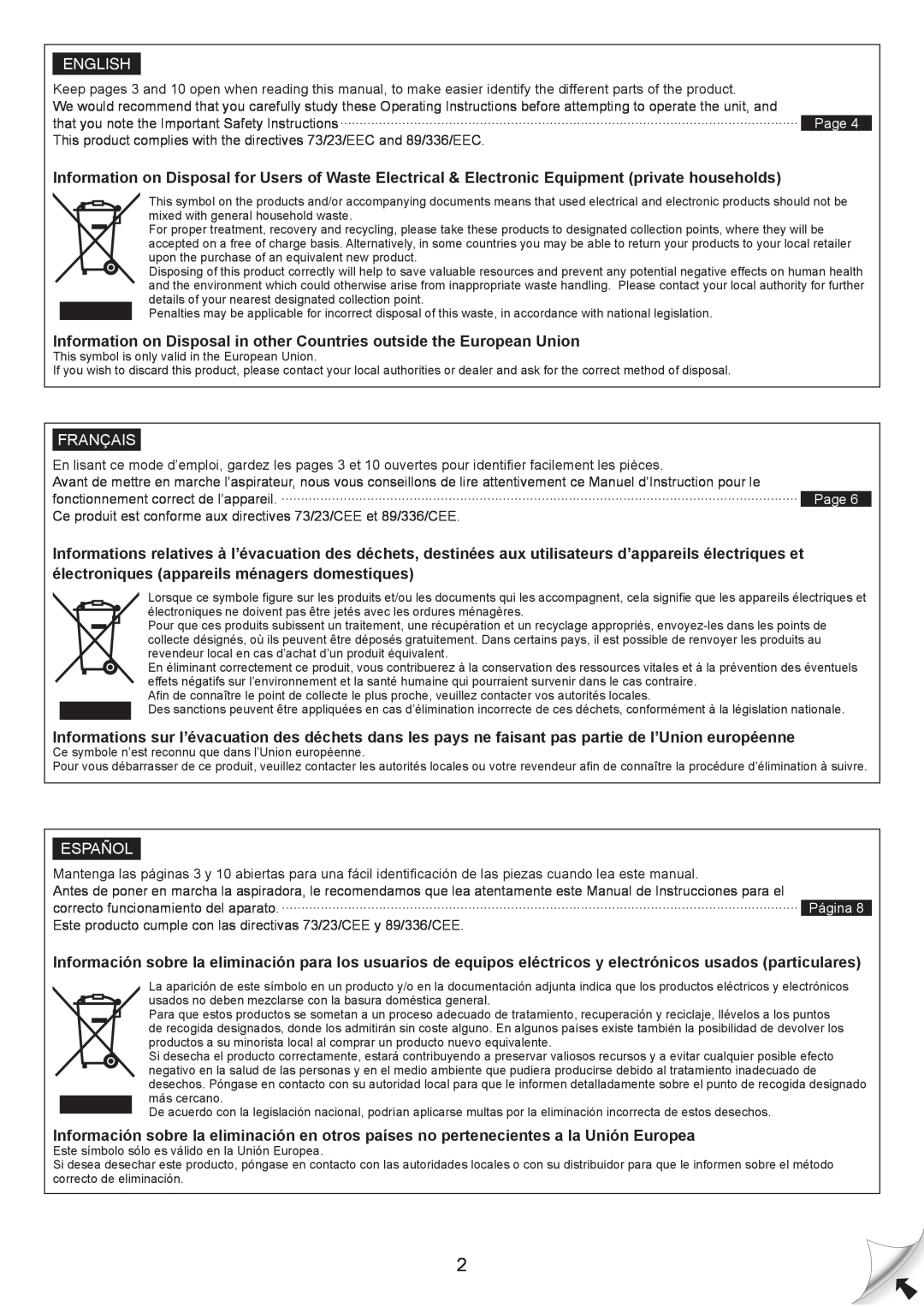 Panasonic MC-CG467 manual électroniques appareils ménagers domestiques, English, Français, Español 