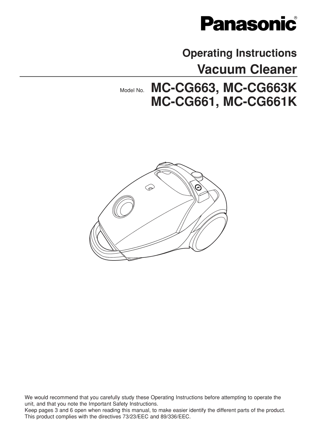 Panasonic MC-CG663 specifications Operating Instructions 