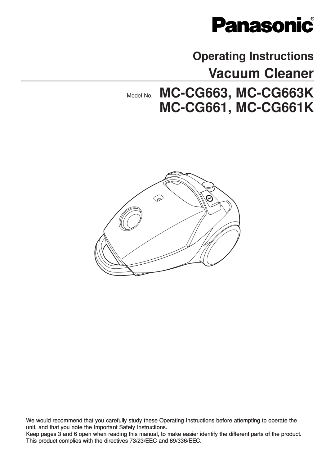Panasonic specifications Vacuum Cleaner Model No. MC-CG663, MC-CG663K, MC-CG661, MC-CG661K, Operating Instructions 
