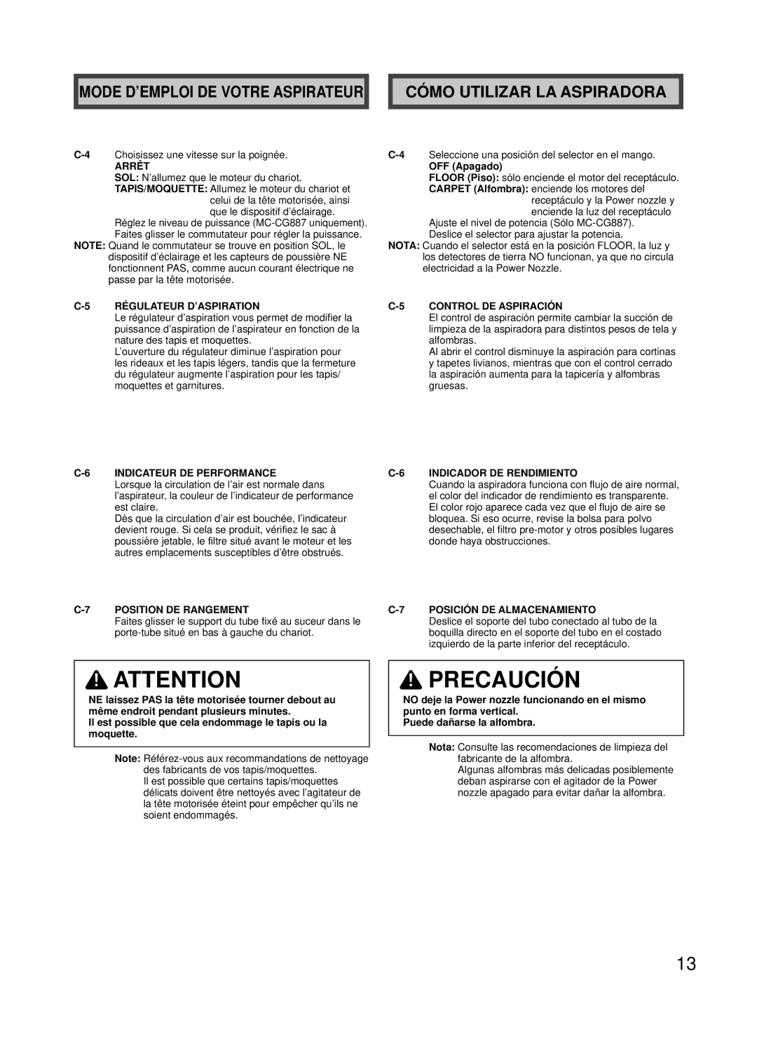 Panasonic MC-CG885, MC-CG887 manuel dutilisation Precaución 