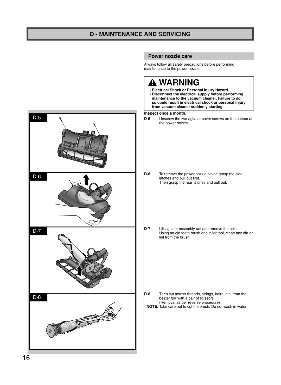 Panasonic MC-CG887, MC-CG885 manuel dutilisation Power nozzle care, Inspect once a month 