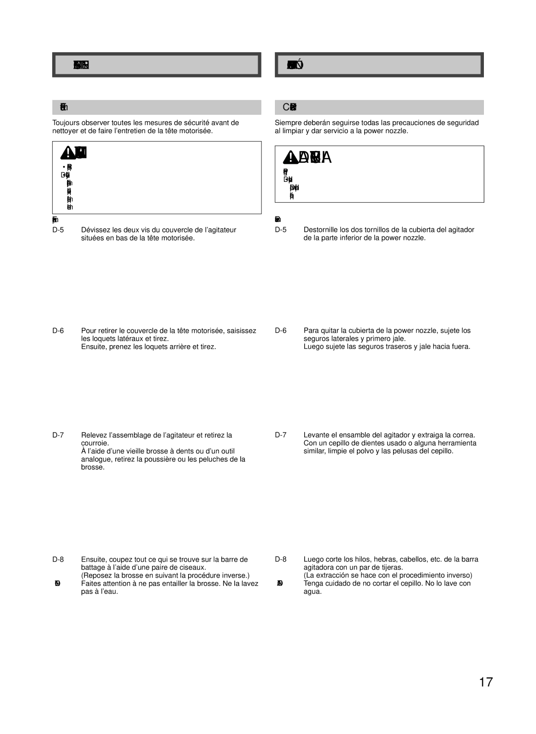 Panasonic MC-CG885, MC-CG887 manuel dutilisation Entretien de la tête motorisée, Cuidado de la Power Nozzle 