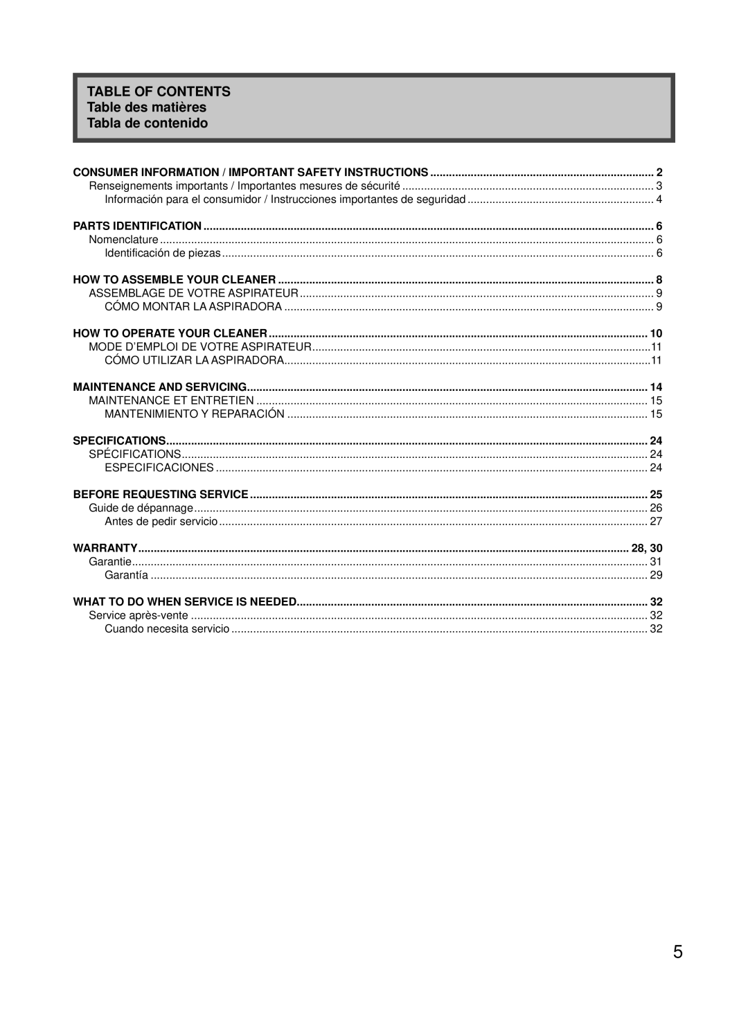 Panasonic MC-CG885, MC-CG887 manuel dutilisation Table of Contents 