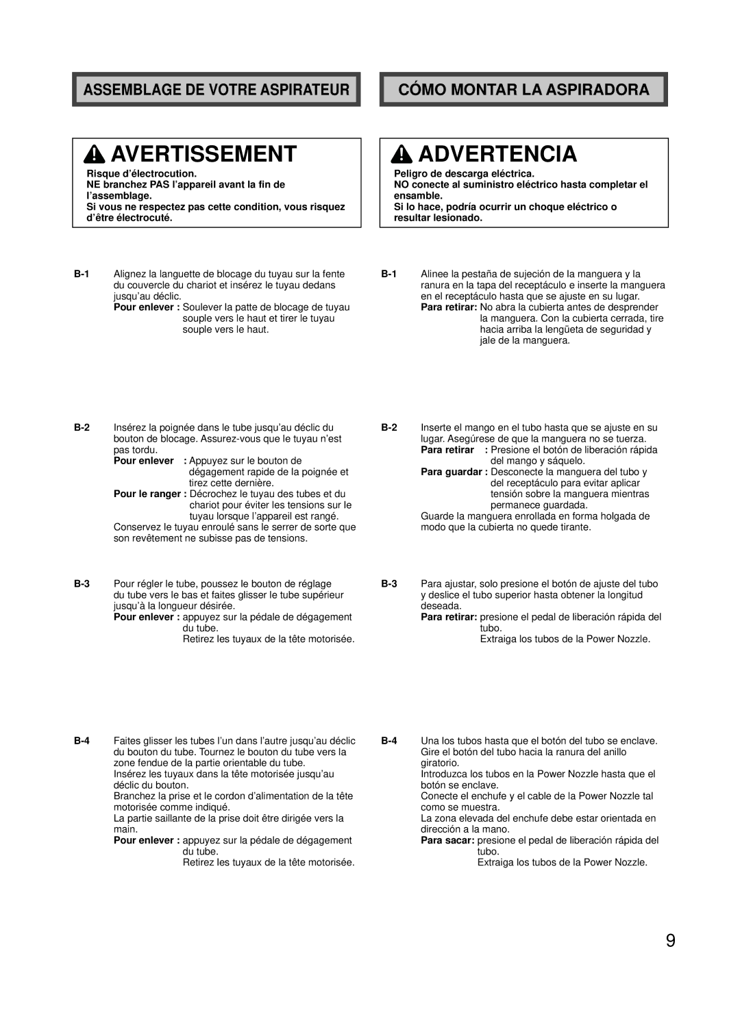 Panasonic MC-CG885, MC-CG887 manuel dutilisation Advertencia, Assemblage DE Votre Aspirateur Cómo Montar LA Aspiradora 