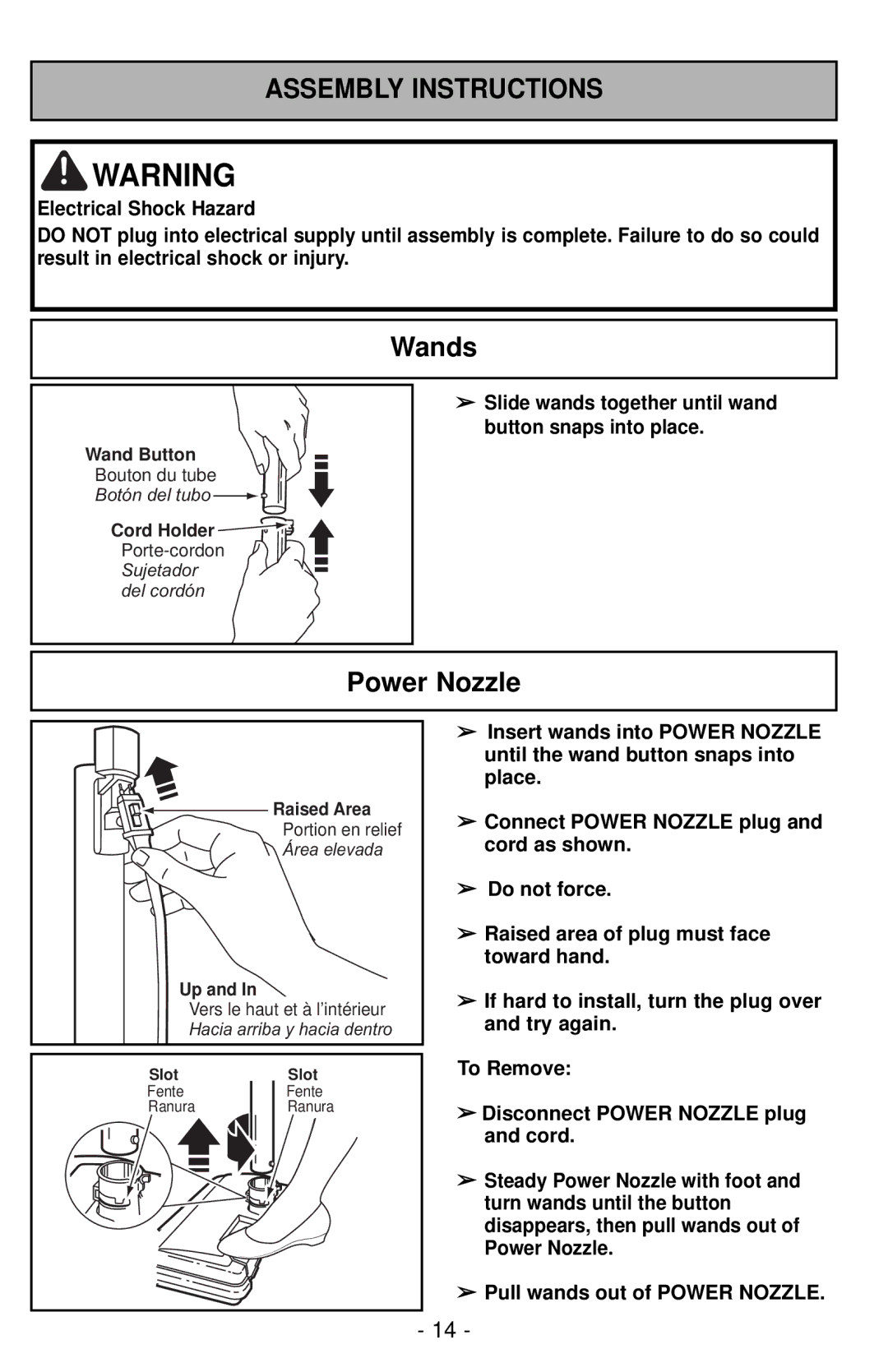 Panasonic MC-CG901 operating instructions Assembly Instructions, Wands 