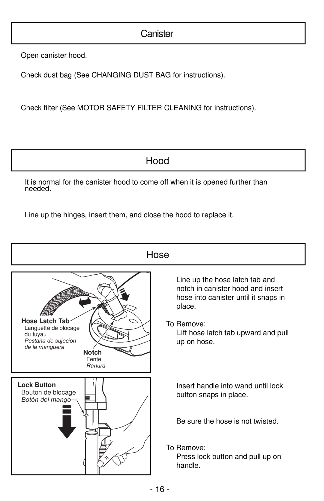 Panasonic MC-CG901 operating instructions Canister, Hood 