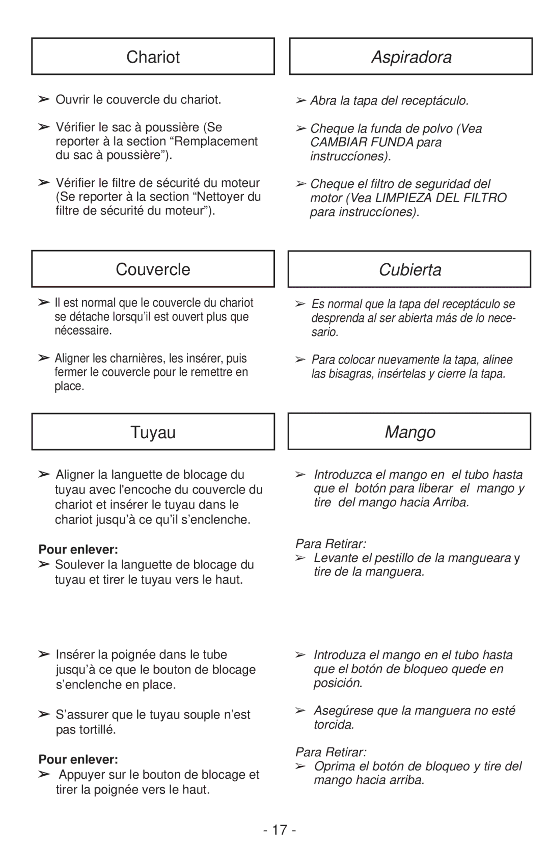 Panasonic MC-CG901 operating instructions Aspiradora, Cubierta, Mango 