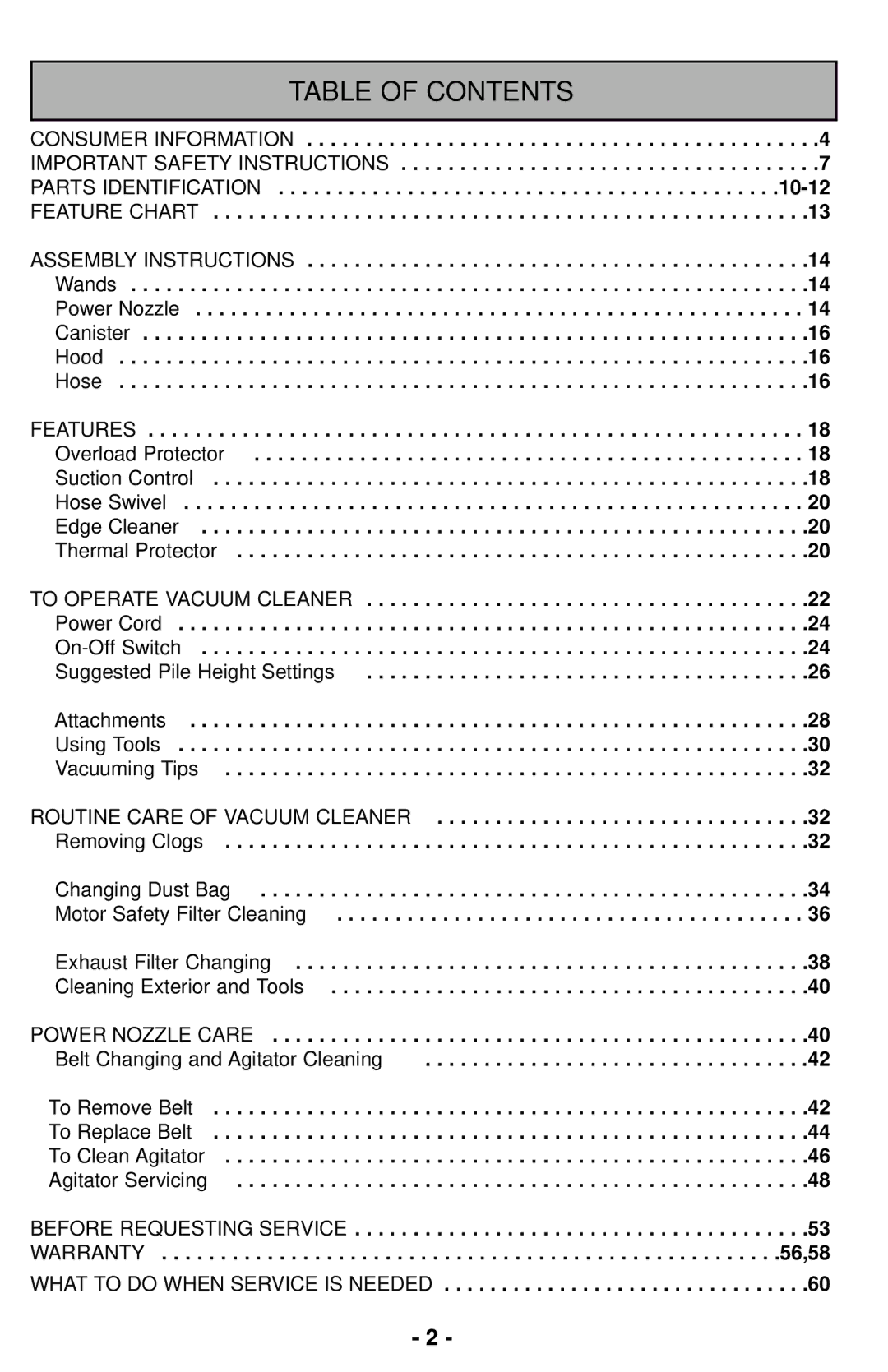 Panasonic MC-CG901 operating instructions Table of Contents 