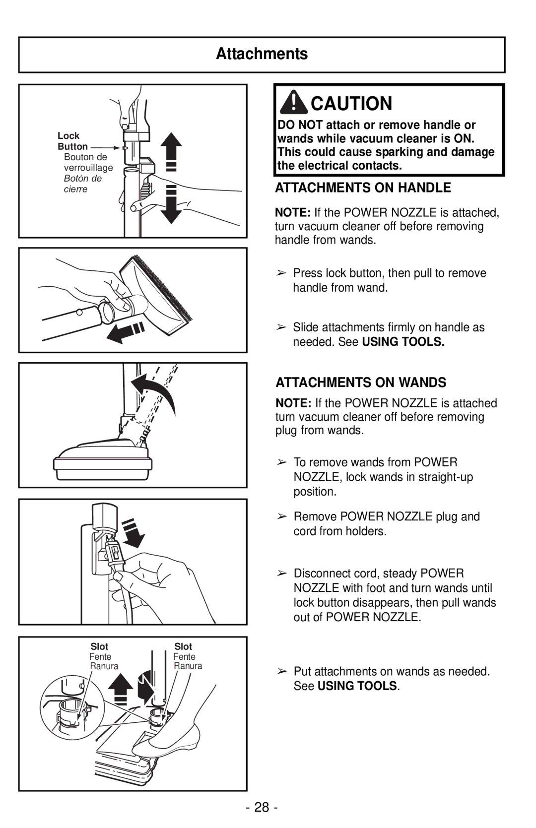 Panasonic MC-CG901 operating instructions Attachments on Handle, Attachments on Wands 