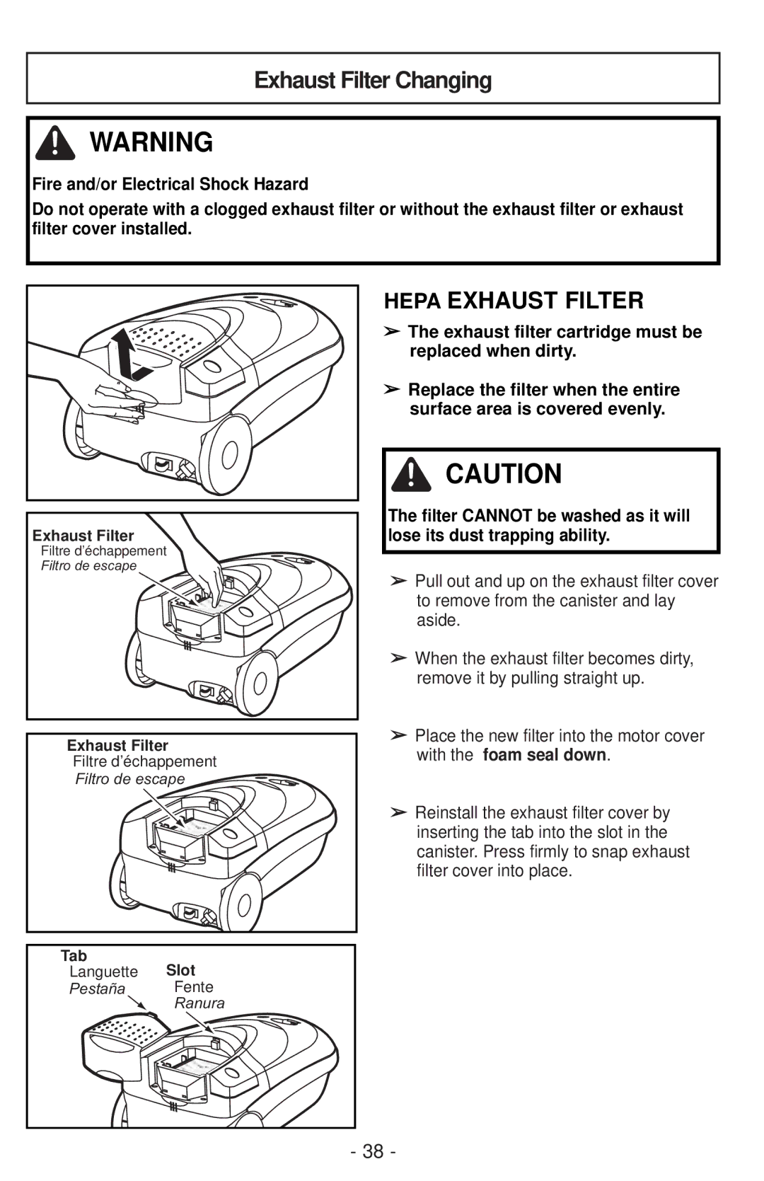 Panasonic MC-CG901 operating instructions Exhaust Filter Changing, Hepa Exhaust Filter 