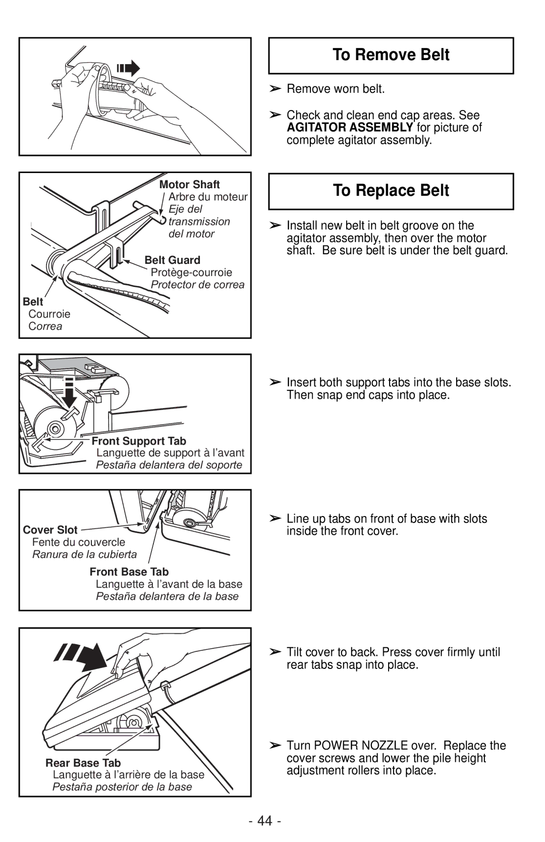 Panasonic MC-CG901 operating instructions To Replace Belt, Remove worn belt 