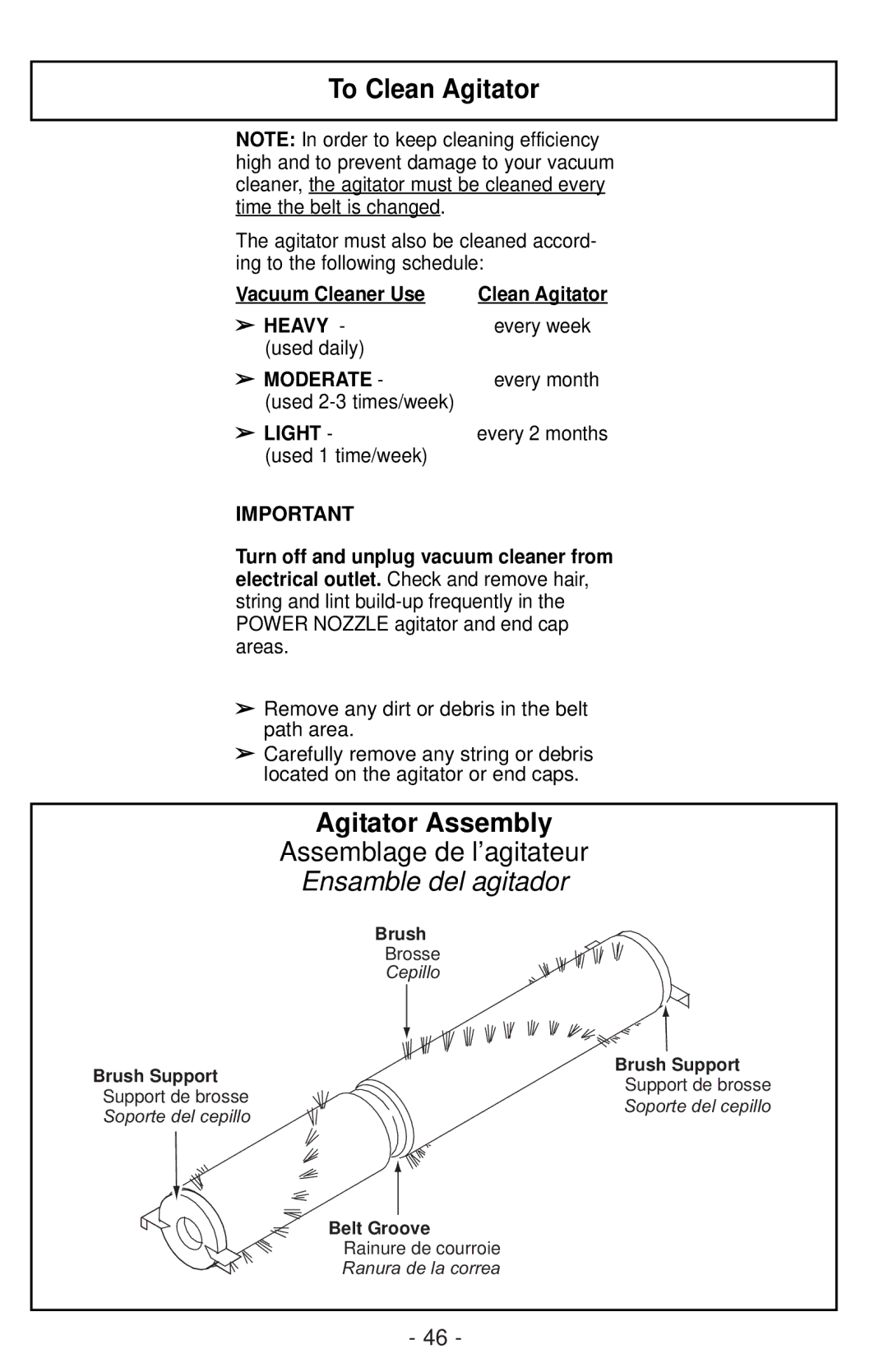 Panasonic MC-CG901 To Clean Agitator, Agitator Assembly, Assemblage de l’agitateur, Ensamble del agitador 