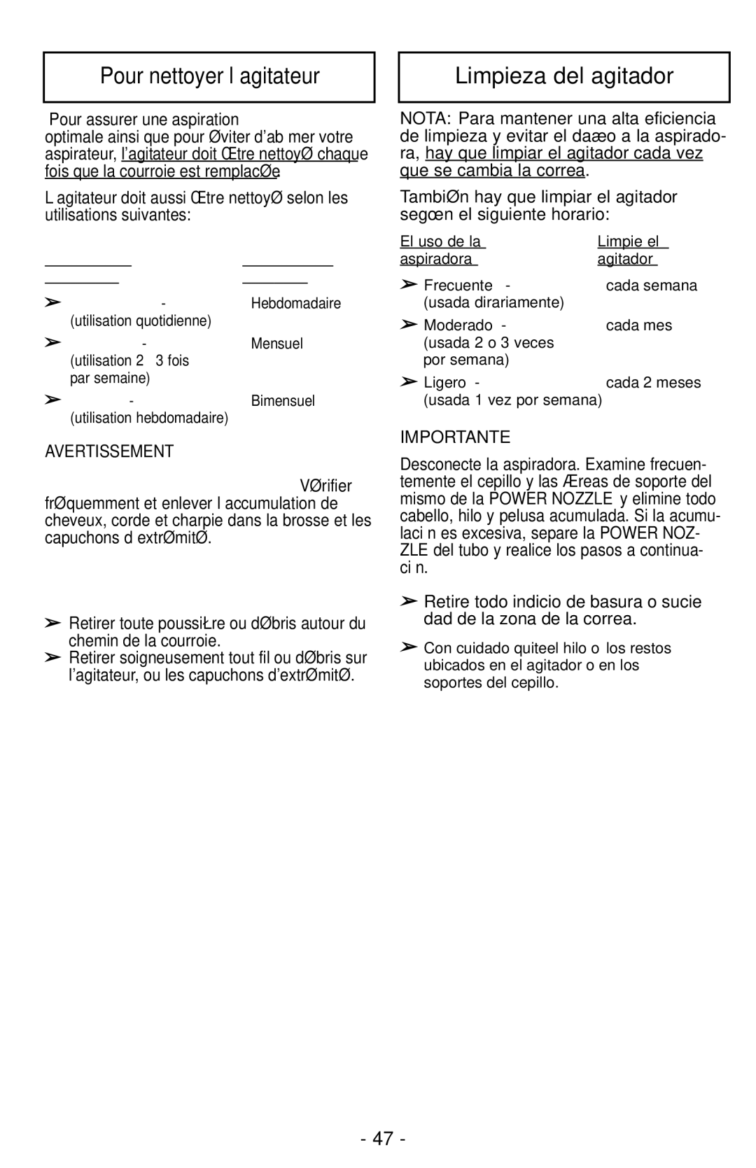 Panasonic MC-CG901 operating instructions Pour nettoyer l’agitateur, Limpieza del agitador 