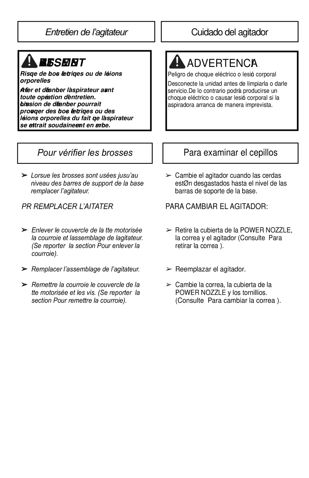 Panasonic MC-CG901 Entretien de l’agitateur, Cuidado del agitador, Pour vérifier les brosses, Para examinar el cepillos 