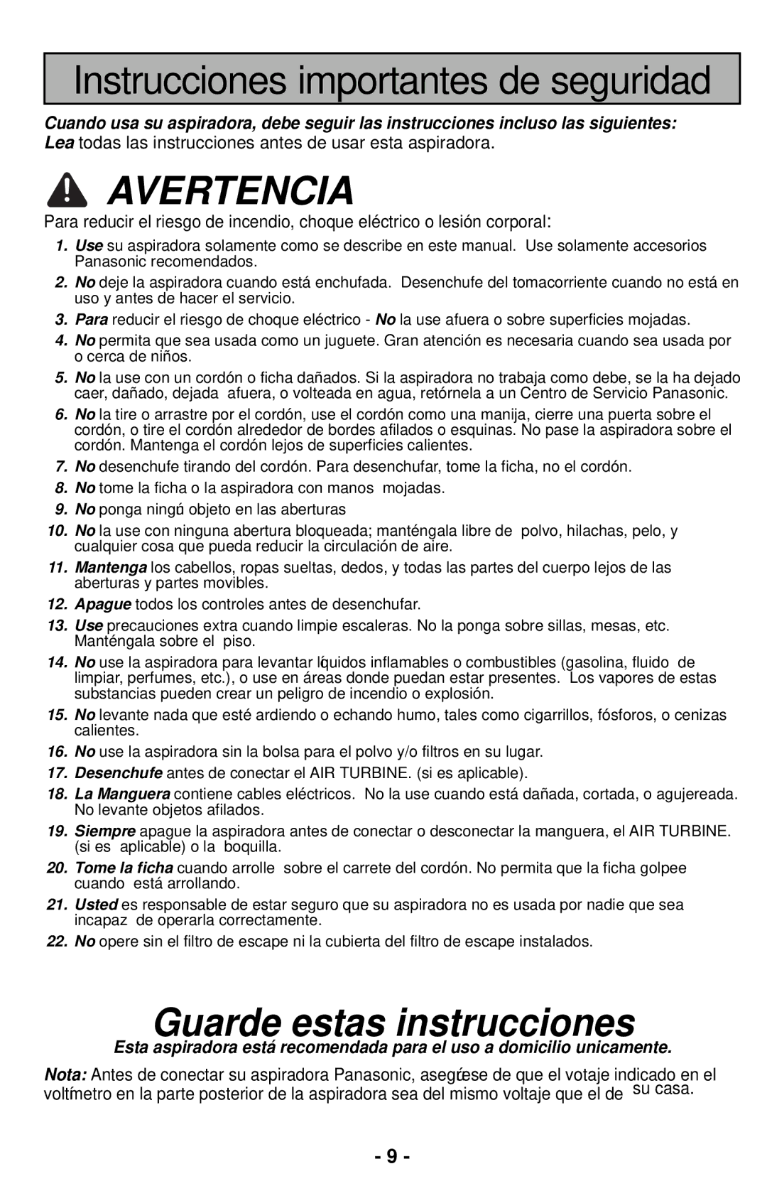 Panasonic MC-CG901 operating instructions Avertencia 