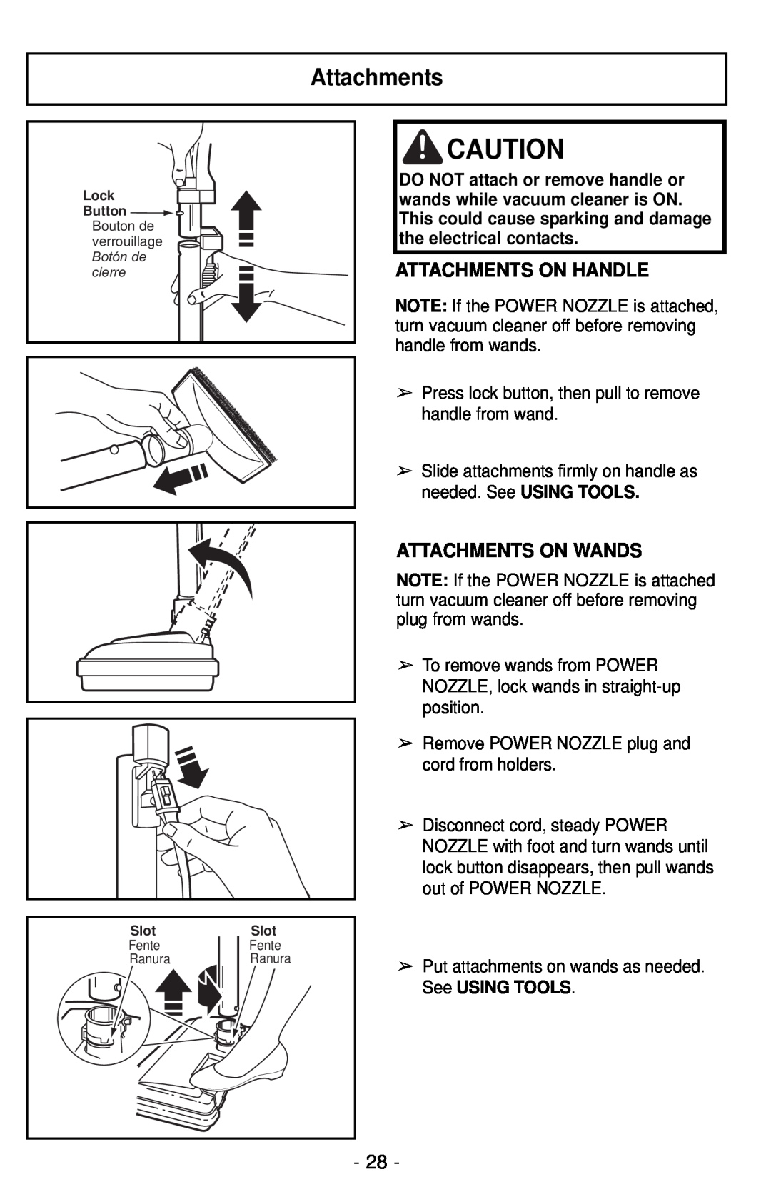Panasonic MC-CG901 operating instructions Attachments On Handle, Attachments On Wands 