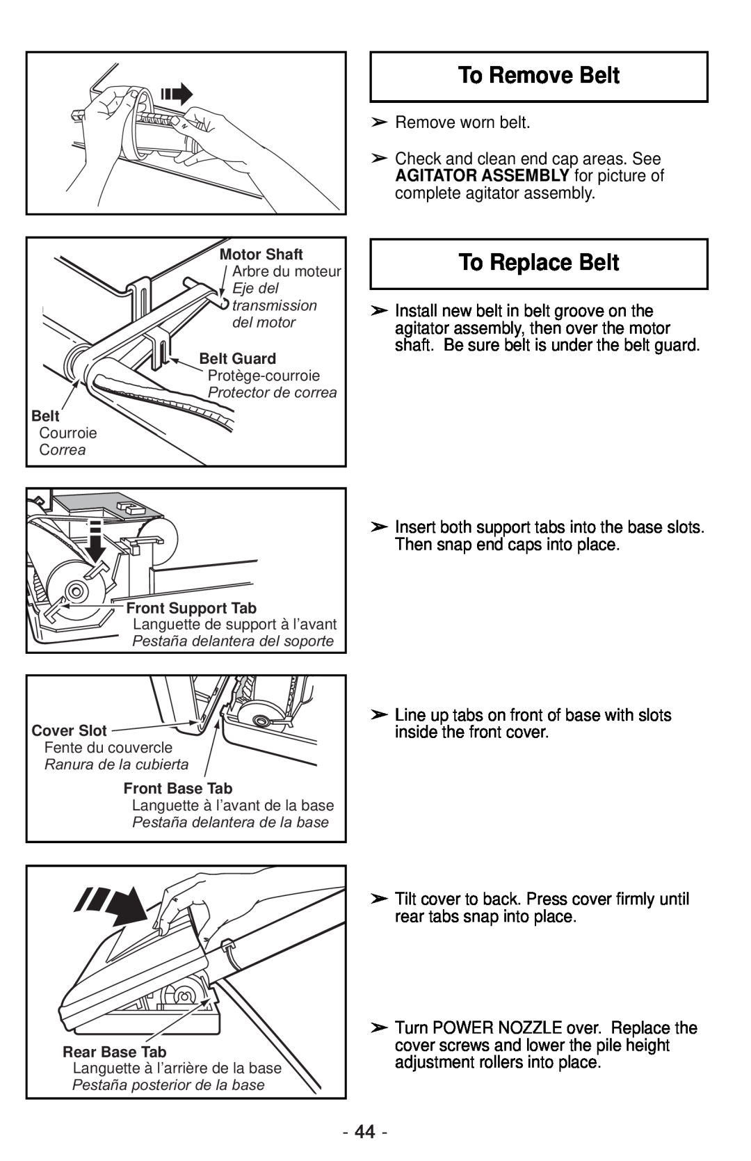 Panasonic MC-CG901 operating instructions To Replace Belt, To Remove Belt 