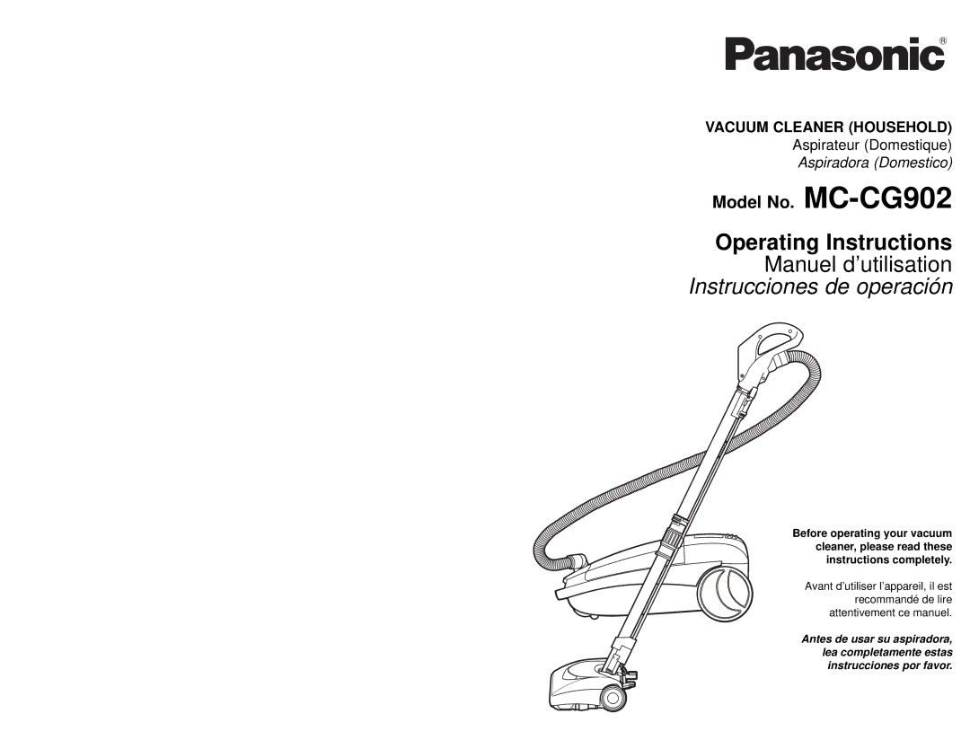 Panasonic manuel dutilisation Model No. MC-CG902 