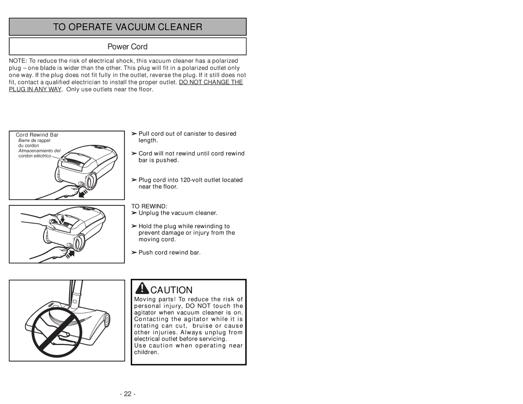 Panasonic MC-CG902 manuel dutilisation To Operate Vacuum Cleaner, Power Cord 