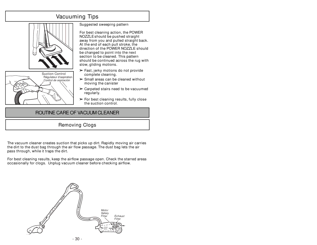 Panasonic MC-CG902 manuel dutilisation Vacuuming Tips, Removing Clogs 