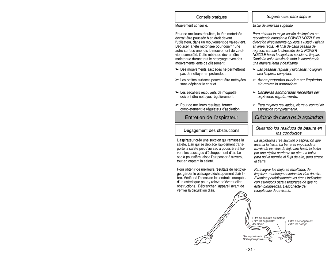 Panasonic MC-CG902 manuel dutilisation Conseils pratiques, Sugerencias para aspirar, Dégagement des obstructions 