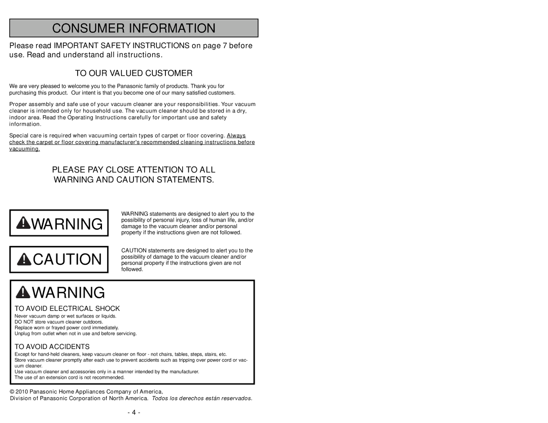 Panasonic MC-CG902 manuel dutilisation Consumer Information 