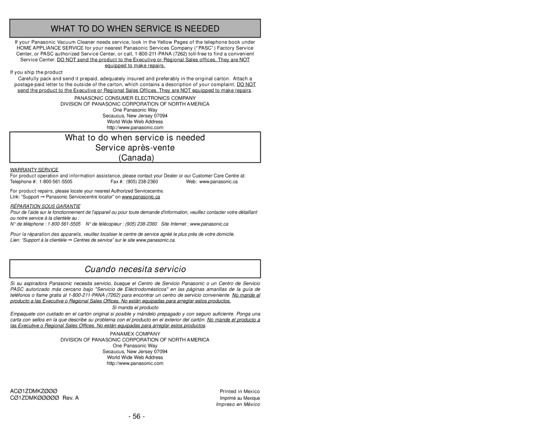 Panasonic MC-CG902 manuel dutilisation Cuando necesita servicio 