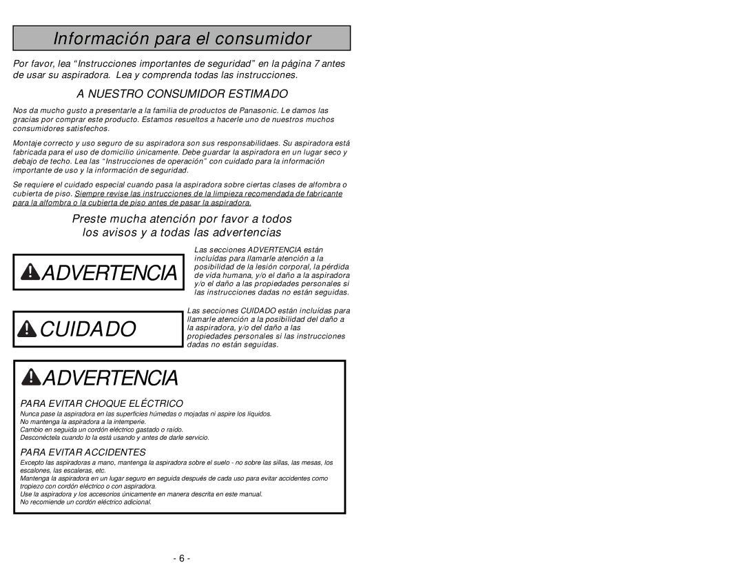 Panasonic MC-CG902 manuel dutilisation Advertencia 