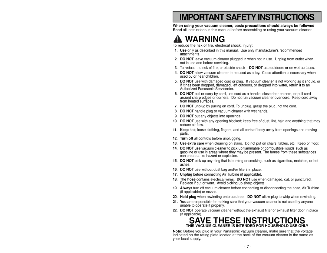 Panasonic MC-CG902 manuel dutilisation Important Safety Instructions 