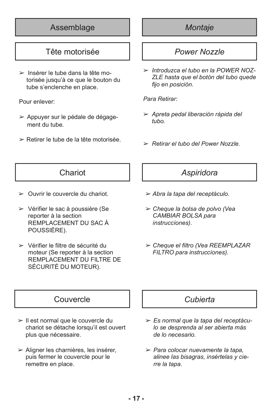 Panasonic MC-CG937 operating instructions Montaje Power Nozzle, Aspiridora, Cubierta 