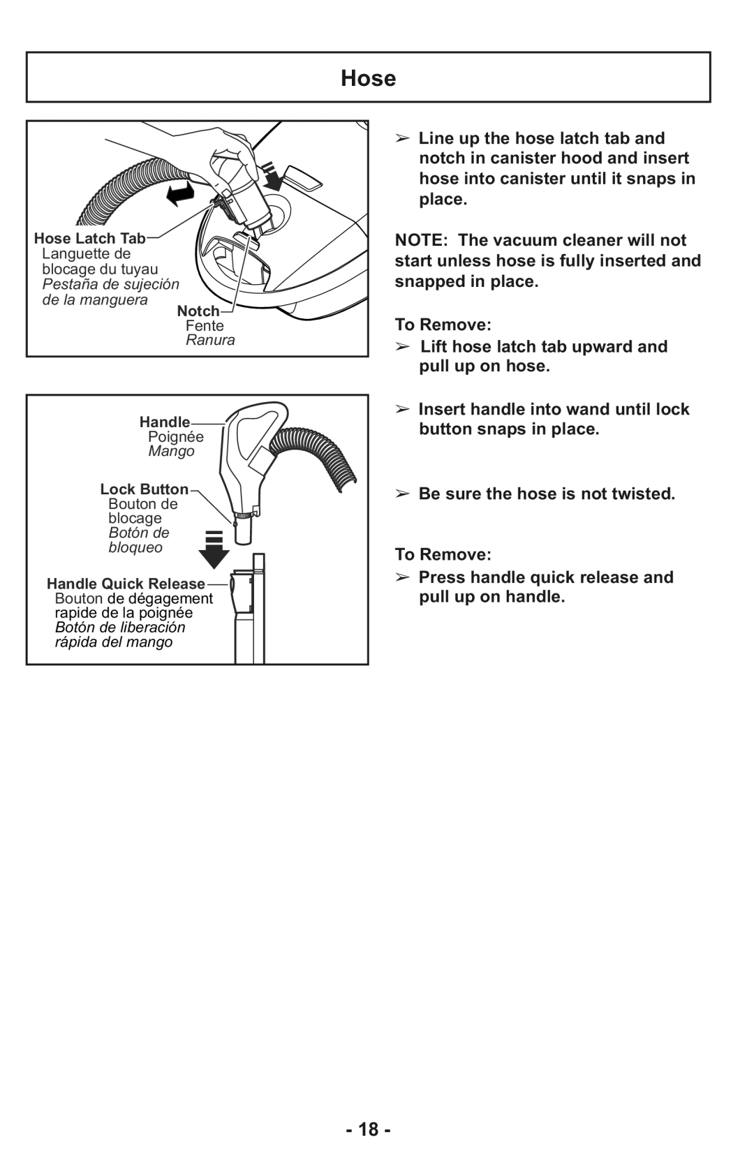 Panasonic MC-CG937 operating instructions Hose 