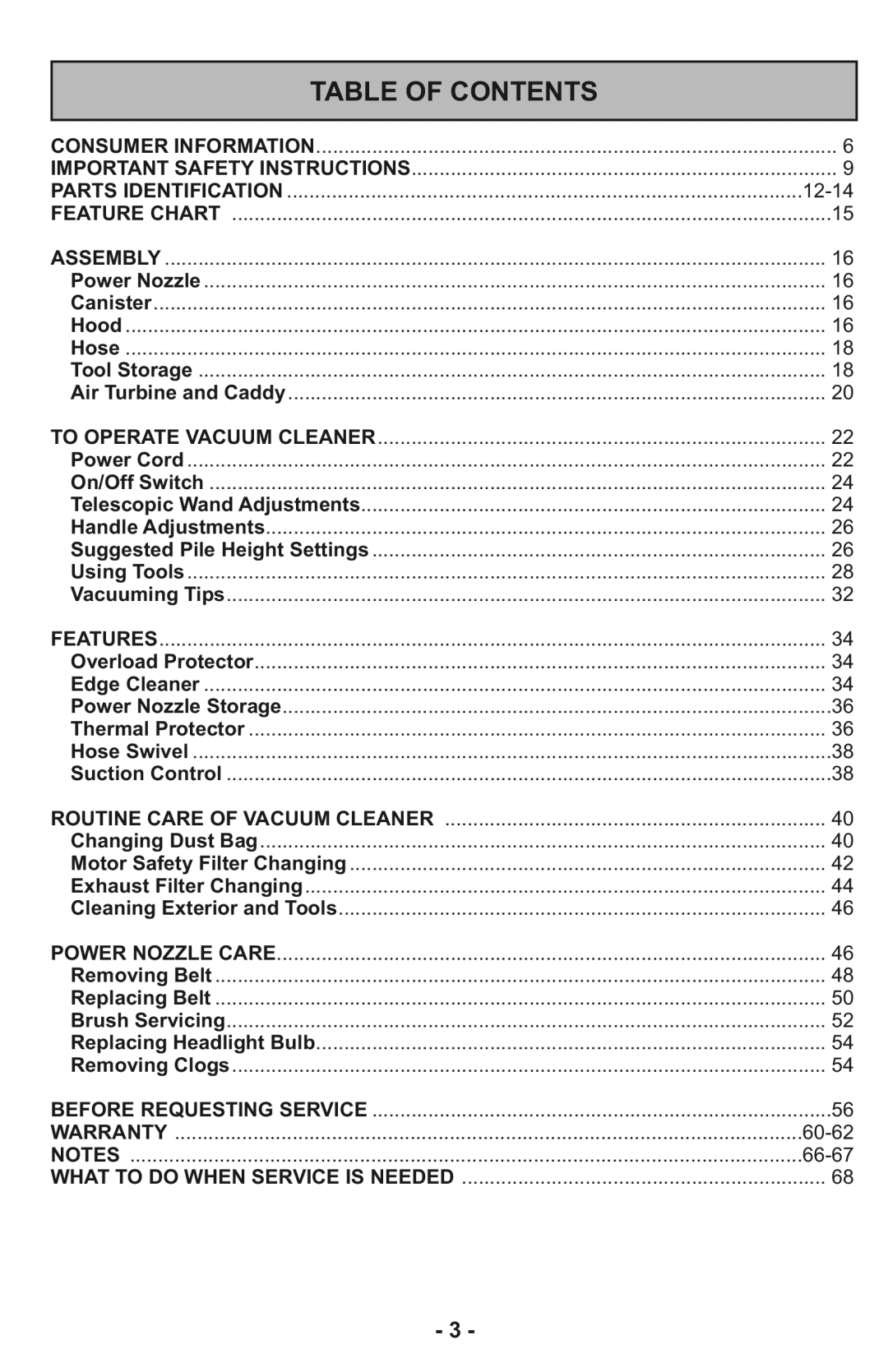 Panasonic MC-CG937 operating instructions Table of Contents 