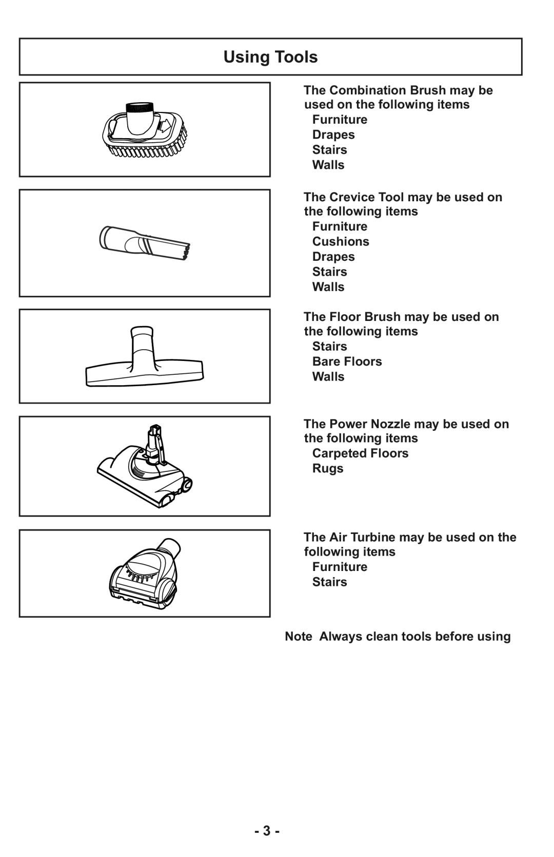 Panasonic MC-CG937 operating instructions Using Tools 