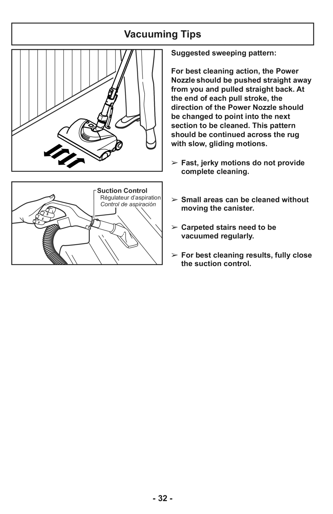 Panasonic MC-CG937 operating instructions Vacuuming Tips 