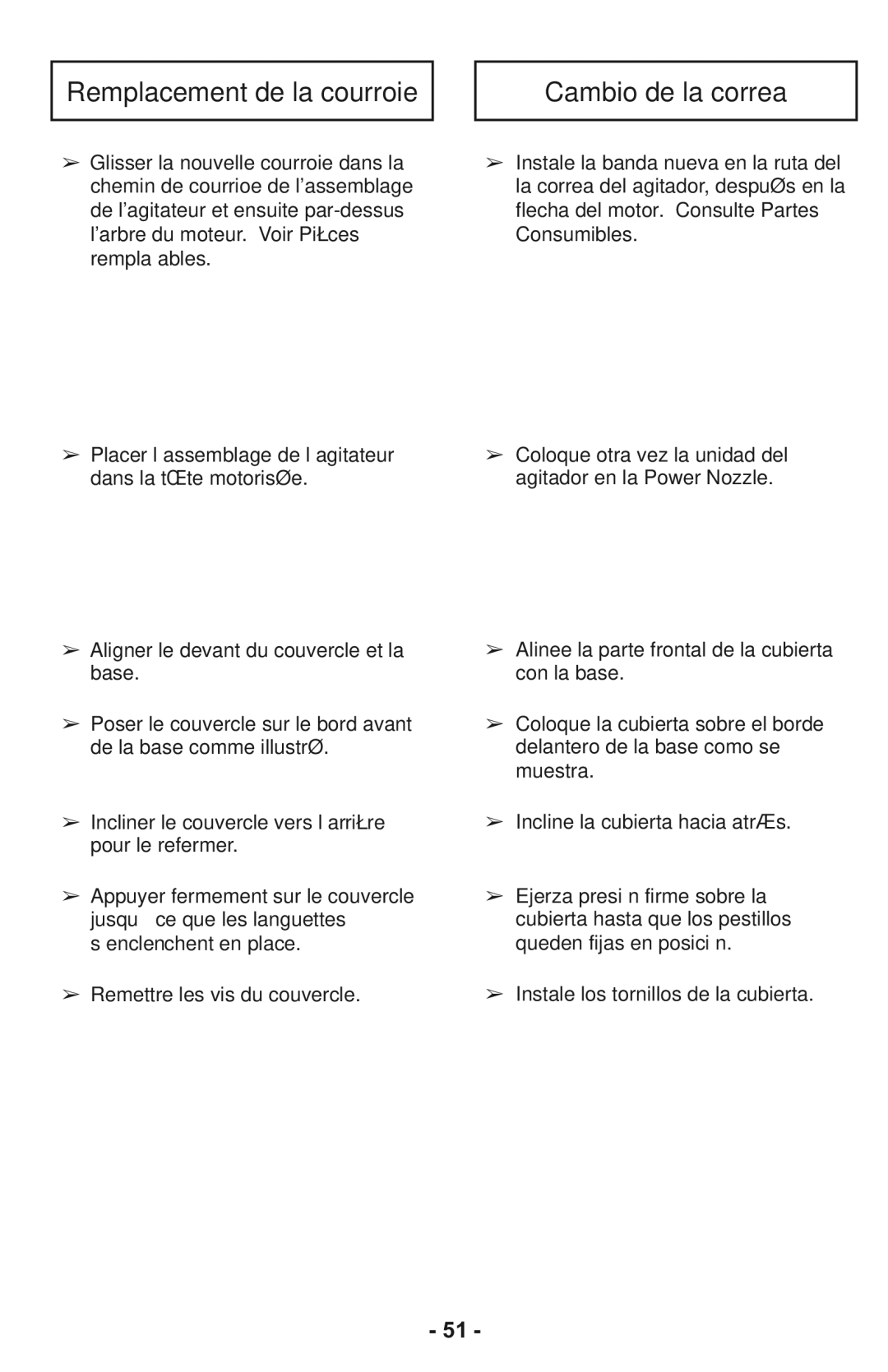 Panasonic MC-CG937 operating instructions Remplacement de la courroie, Cambio de la correa 