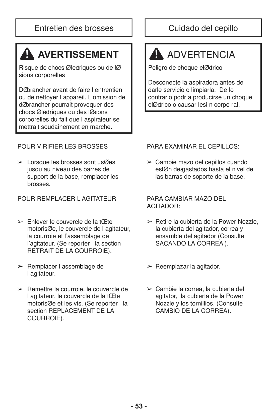 Panasonic MC-CG937 operating instructions Entretien des brosses, Cuidado del cepillo 