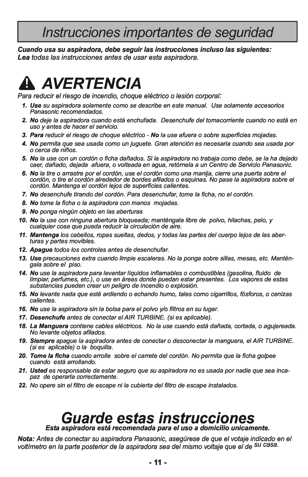 Panasonic MC-CG937 manuel dutilisation Avertencia, Guarde estas instrucciones, Instrucciones importantes de seguridad 