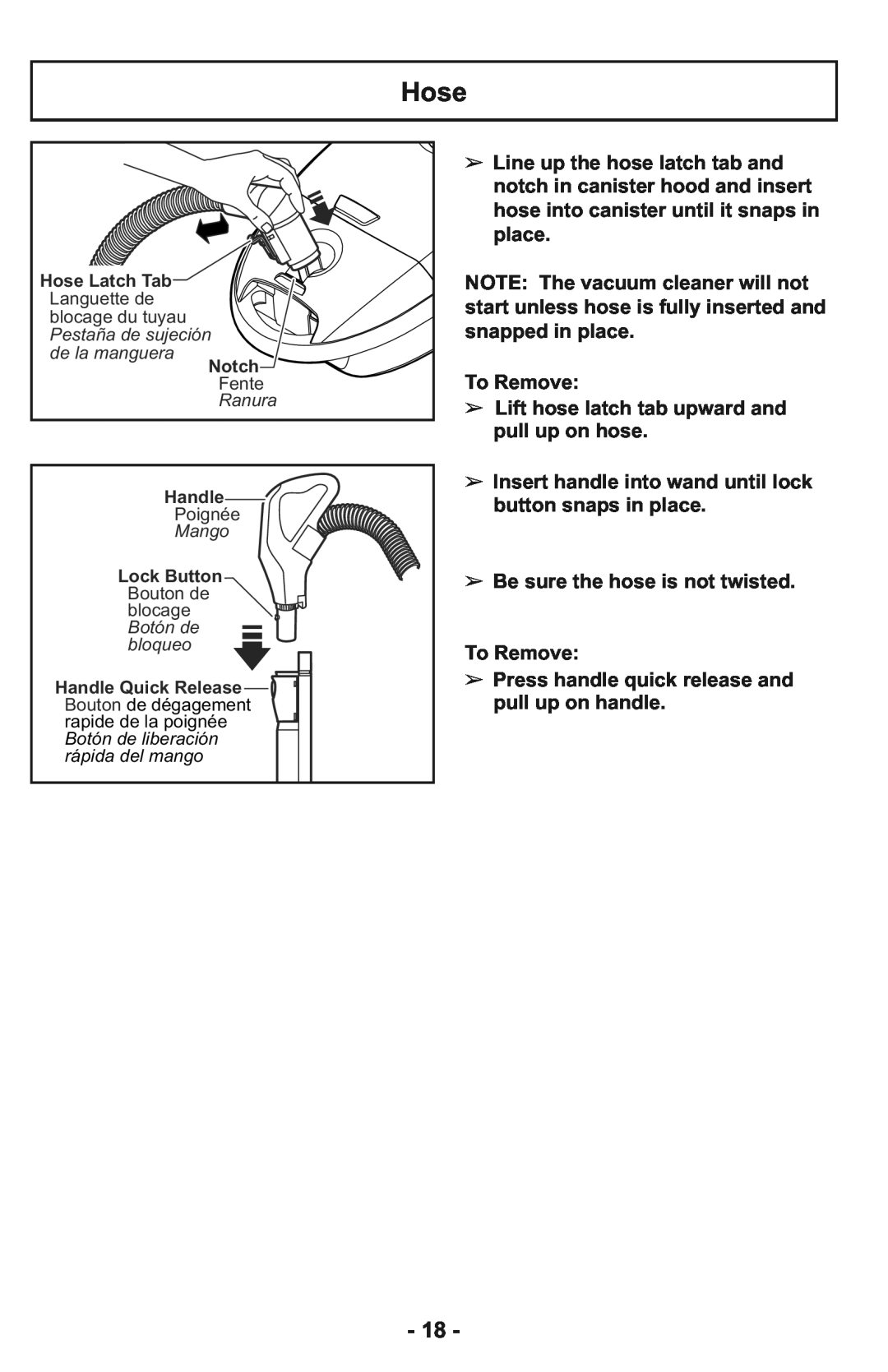 Panasonic MC-CG937 manuel dutilisation Hose 