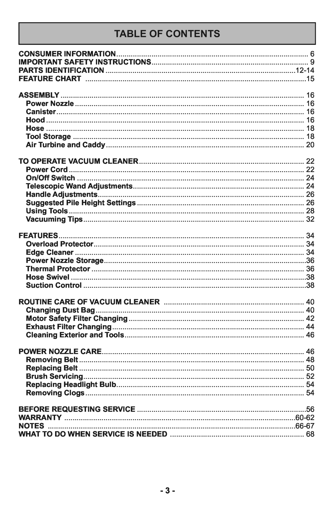 Panasonic MC-CG937 manuel dutilisation Table Of Contents 