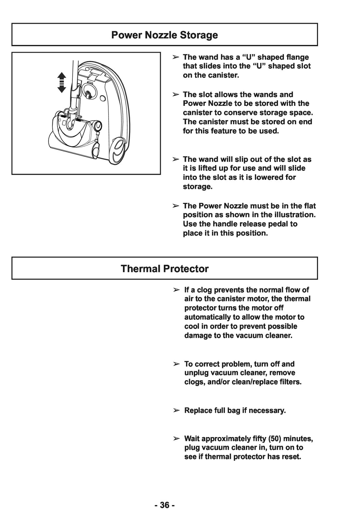 Panasonic MC-CG937 manuel dutilisation Power Nozzle Storage, Thermal Protector 