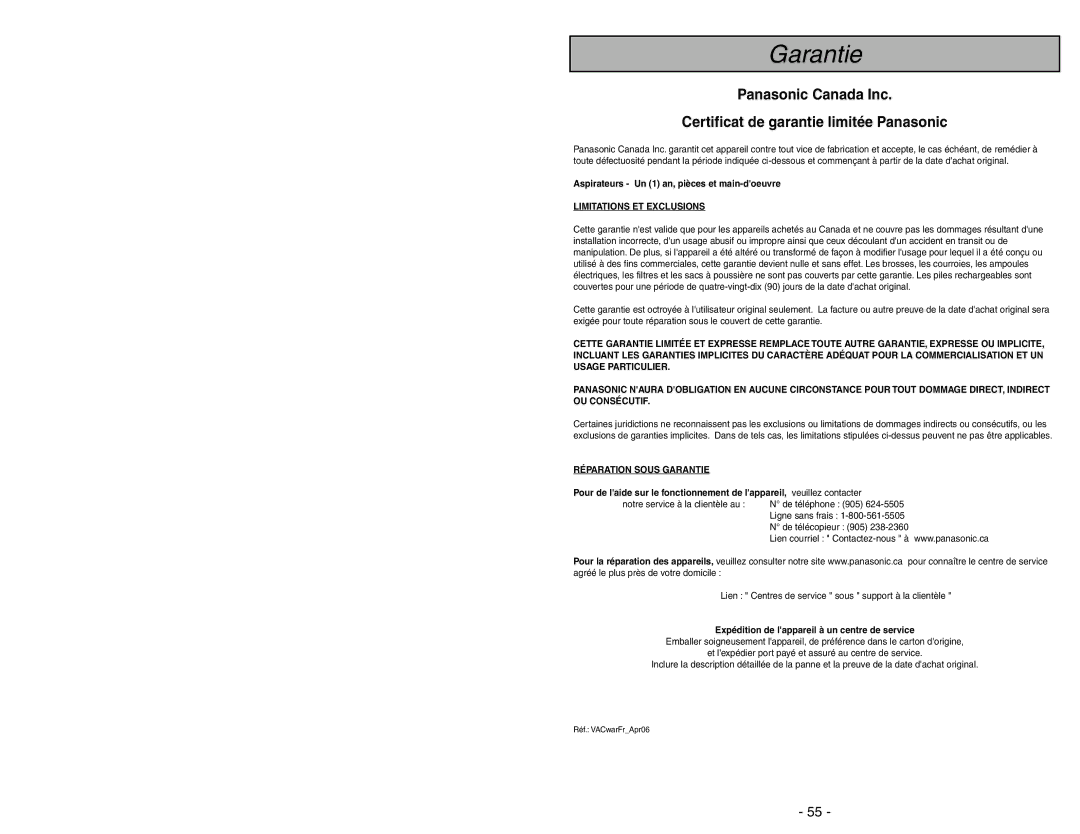 Panasonic MC-CG973 operating instructions Consumer Information 