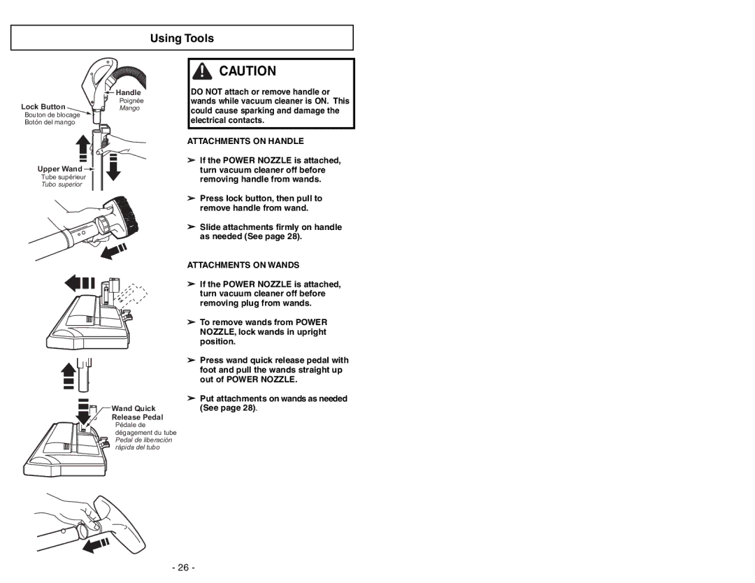 Panasonic MC-CG973 operating instructions Using Tools, Attachments on Handle 