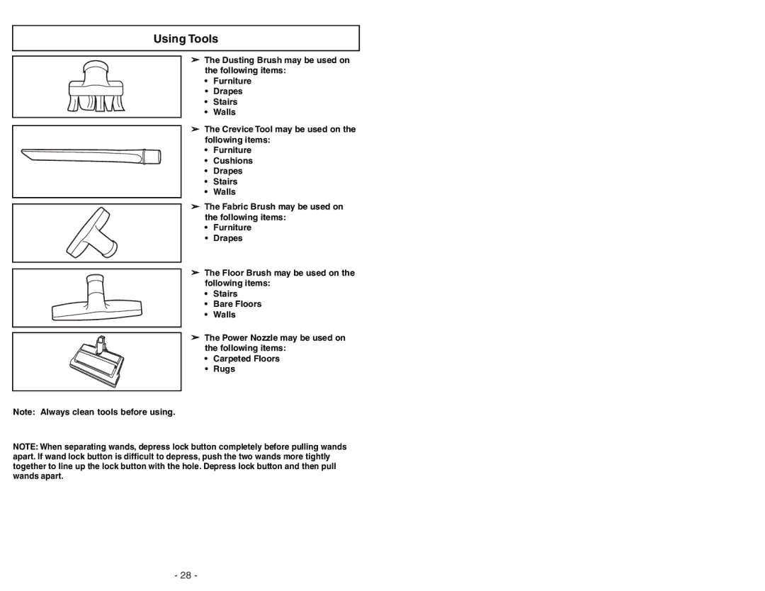 Panasonic MC-CG973 operating instructions Using Tools 